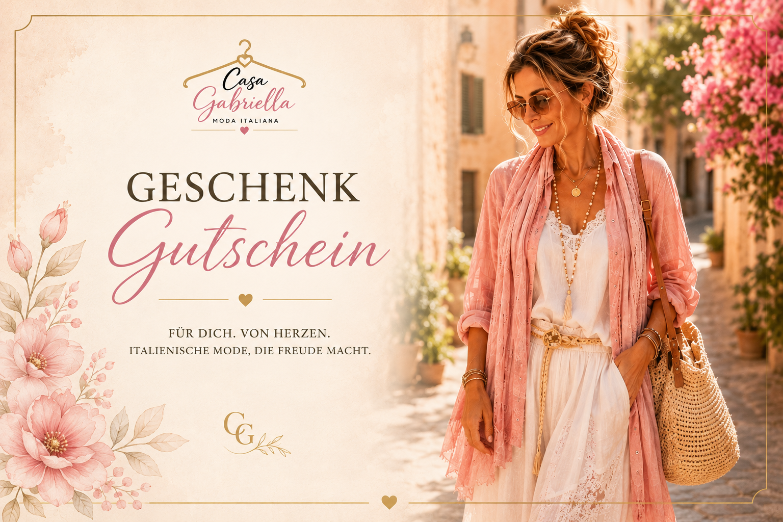 Verschenke italienisches Flair und die Freiheit, das perfekte Lieblingsstück selbst auszuwählen. Unsere Geschenkgutscheine sind die ideale Überraschung für besondere Menschen und besondere Momente. 🌷