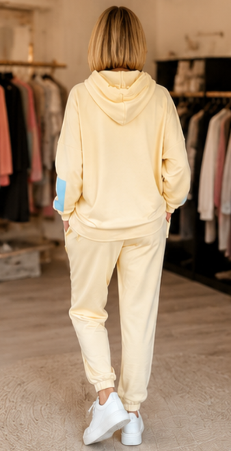 Rückansicht gelber Hoodie One Size Look, 